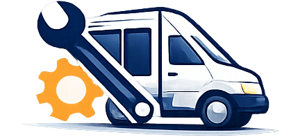 Icône de réparation de véhicules avec clé mécanique et camion utilitaire